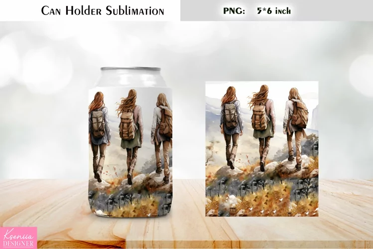 Friends Can Cooler Wrap |Watercolor Hiking Can Holder