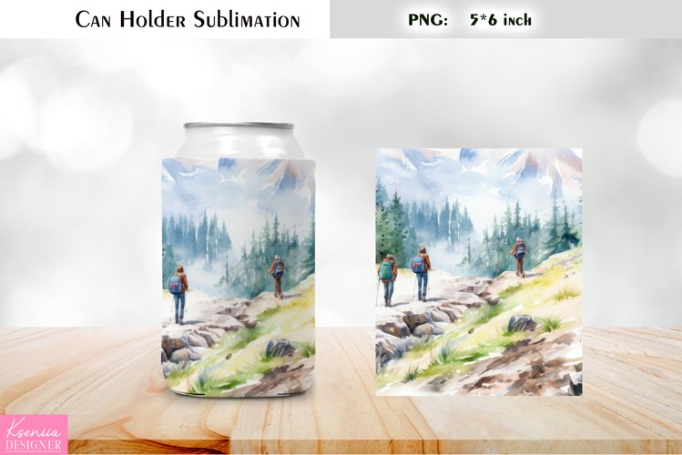 Hiking Can Cooler Wrap |Watercolor Can Holder Sublimation