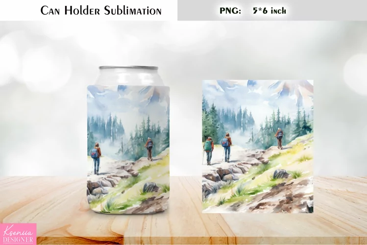 Hiking Can Cooler Wrap |Watercolor Can Holder Sublimation