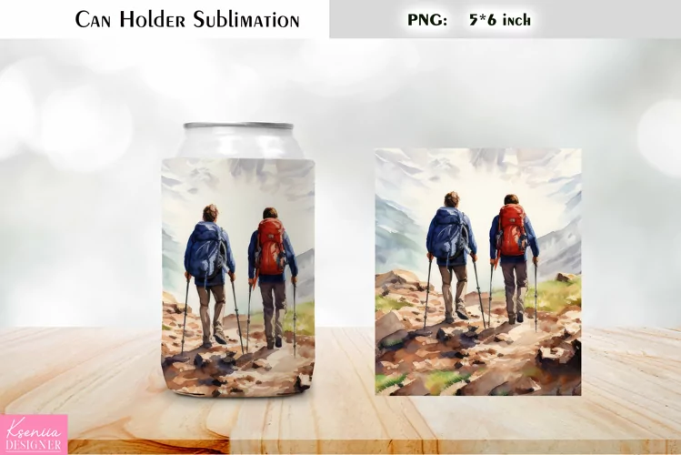 Friends Can Cooler Wrap |Watercolor Hiking Can Holder