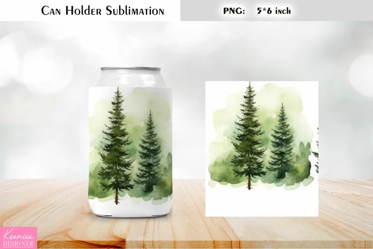 Trees Can Cooler Wrap |Watercolor Can Holder Sublimation