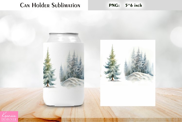 Trees Can Cooler Wrap |Watercolor Can Holder Sublimation