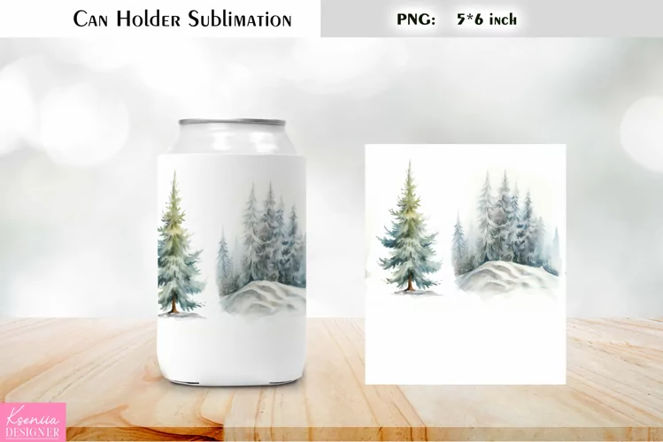Trees Can Cooler Wrap |Watercolor Can Holder Sublimation