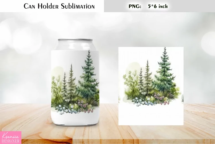 Forest Can Cooler Wrap |Watercolor Can Holder Sublimation