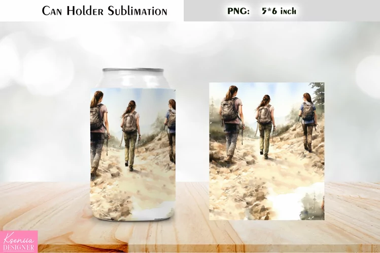 Friends Can Cooler Wrap |Watercolor Hiking Can Holder