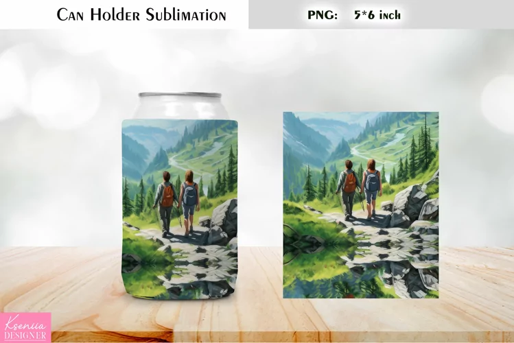 Spring Camping Can Cooler Wrap |Watercolor Can Holder