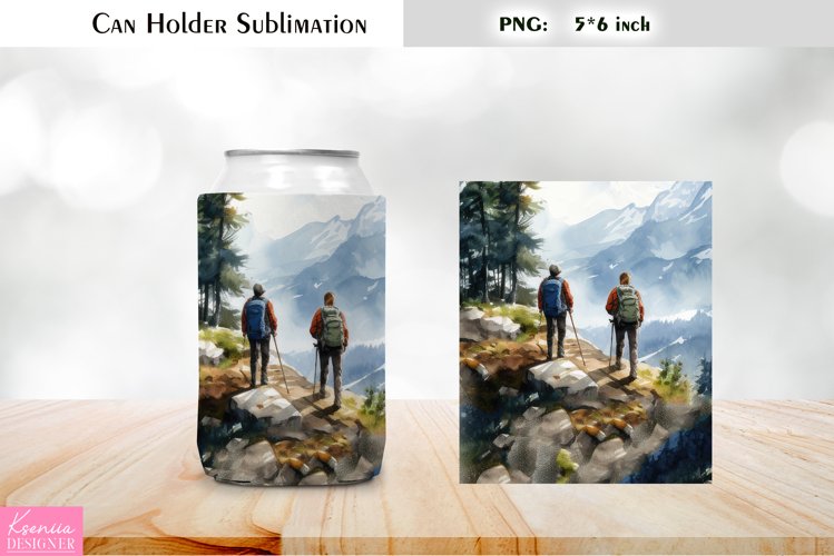 Hiking Can Cooler Wrap |Watercolor Can Holder Sublimation