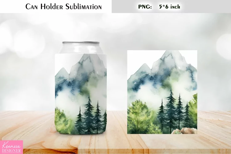 Landscape Can Cooler Wrap |Watercolor Can Holder Sublimation