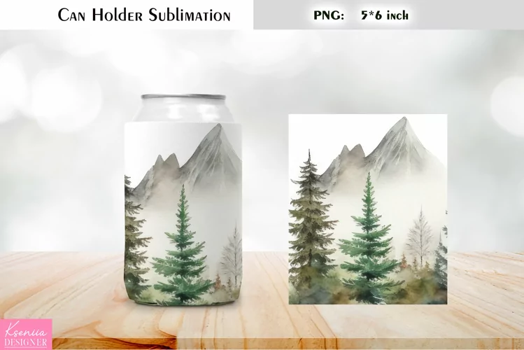 Landscape Can Cooler Wrap |Watercolor Can Holder Sublimation