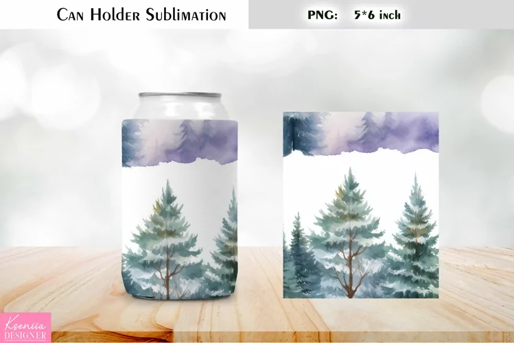 Landscape Can Cooler Wrap |Watercolor Can Holder Sublimation