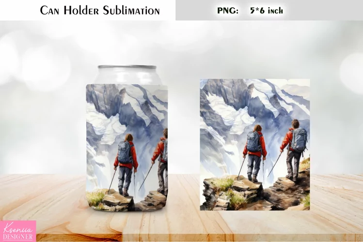Hiking Can Cooler Wrap |Watercolor Can Holder Sublimation