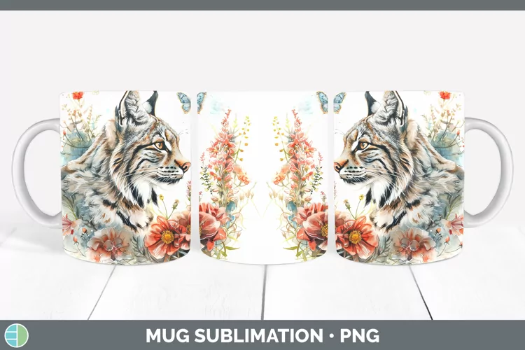 Watercolor Canada Lynx Mug Wrap Sublimation Coffee Cup Desig