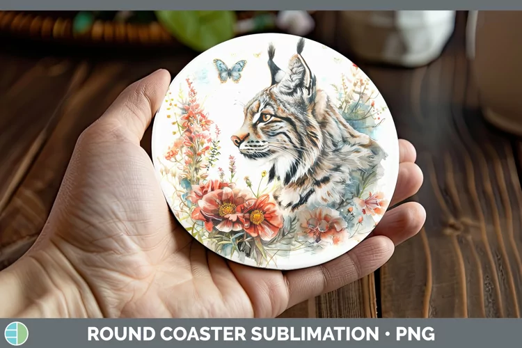Watercolor Canada Lynx Round Coaster Sublimation Coaster Des