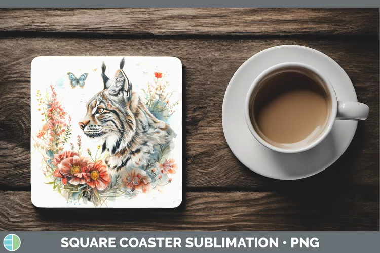 Watercolor Canada Lynx Square Coaster Sublimation Coaster De