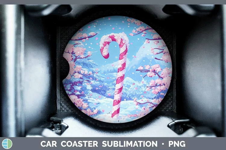 Watercolor Candy Cane Car Coaster Sublimation Designs