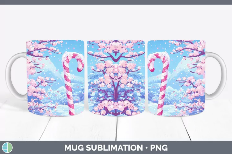 Watercolor Candy Cane Mug Wrap Sublimation Coffee Cup Design