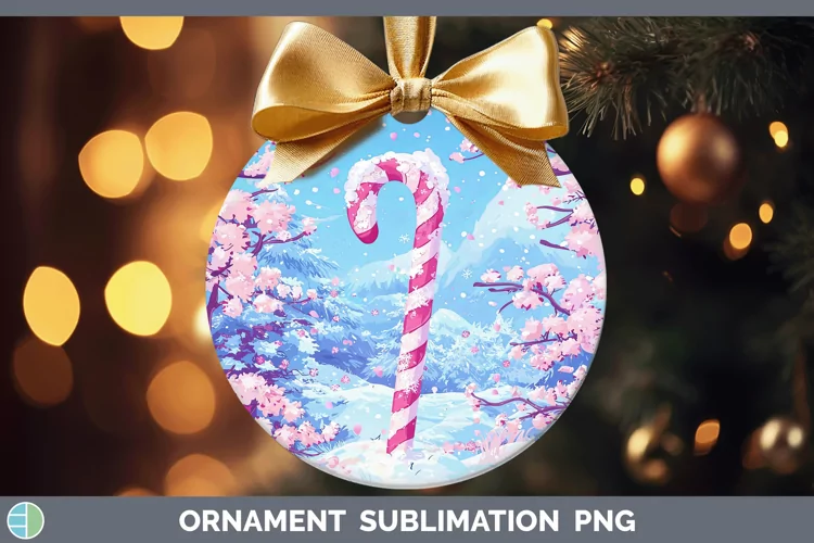 Watercolor Candy Cane Ornament Sublimation Bauble Designs