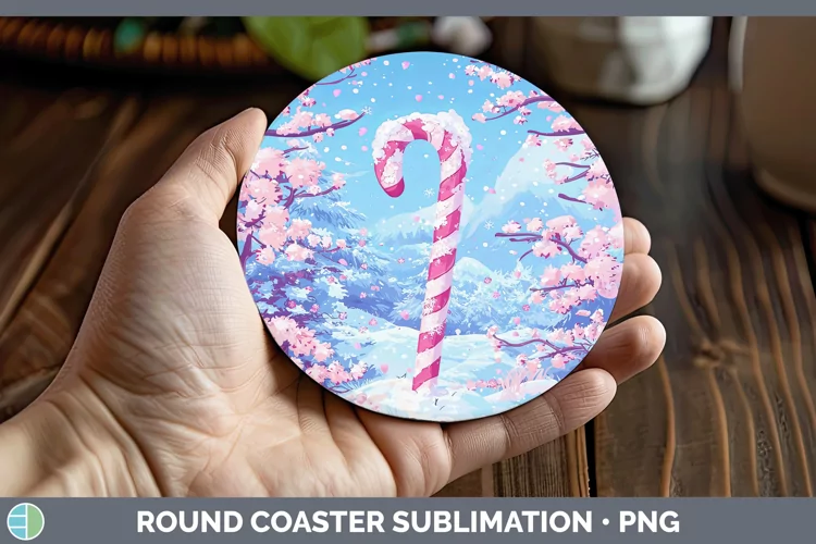 Watercolor Candy Cane Round Coaster Sublimation Coaster Desi