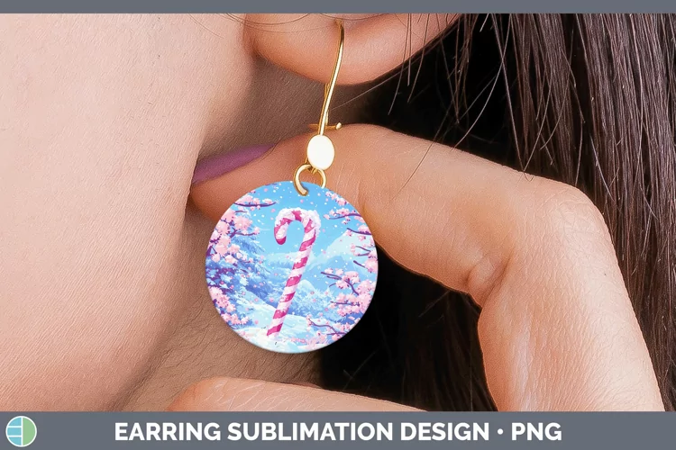 Watercolor Candy Cane Round Earrings Sublimation Earrings De