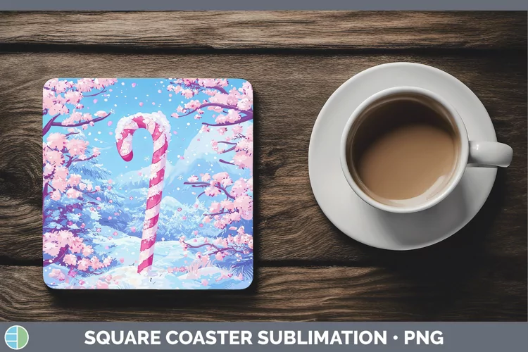 Watercolor Candy Cane Square Coaster Sublimation Coaster Des