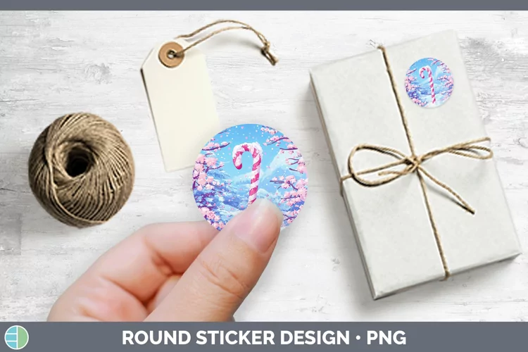 Watercolor Candy Cane Stickers | Round Labels Designs