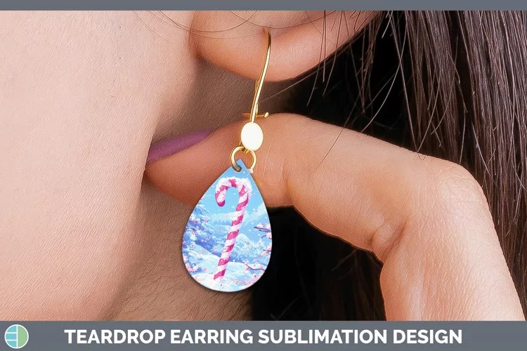 Watercolor Candy Cane Teardrop Earrings Sublimation Earrings