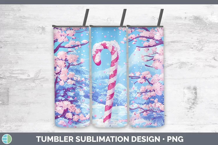 Watercolor Candy Cane Tumbler Sublimation 20 oz Skinny Tumbl