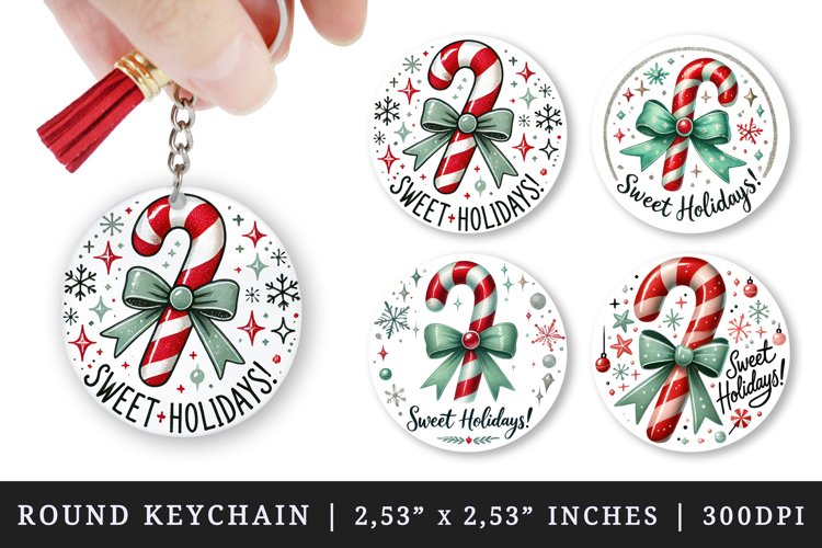 Christmas candy cane round keychain sublimation design