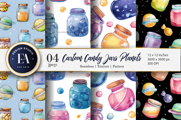 Candy Jars Shaped as Planets Seamless Digital Paper