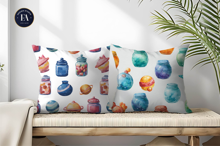Candy Jars Shaped as Planets Seamless Digital Paper