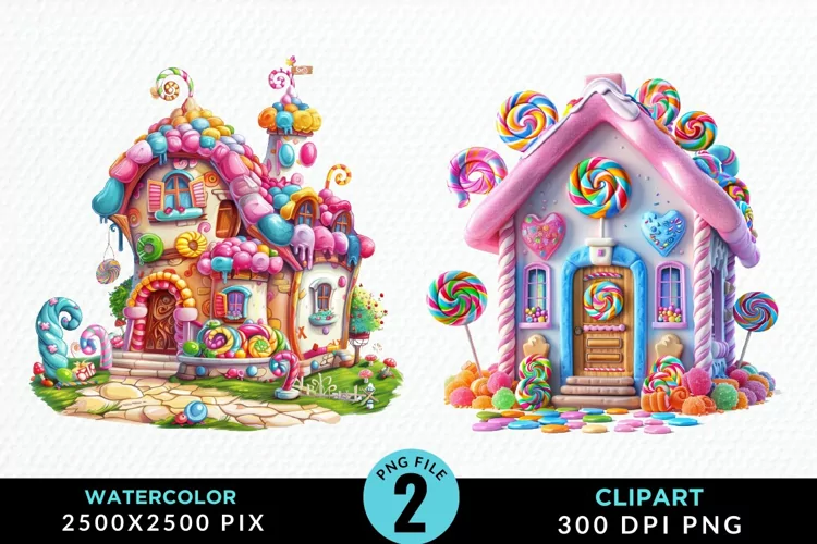 Watercolor Candyland House Art Clipart