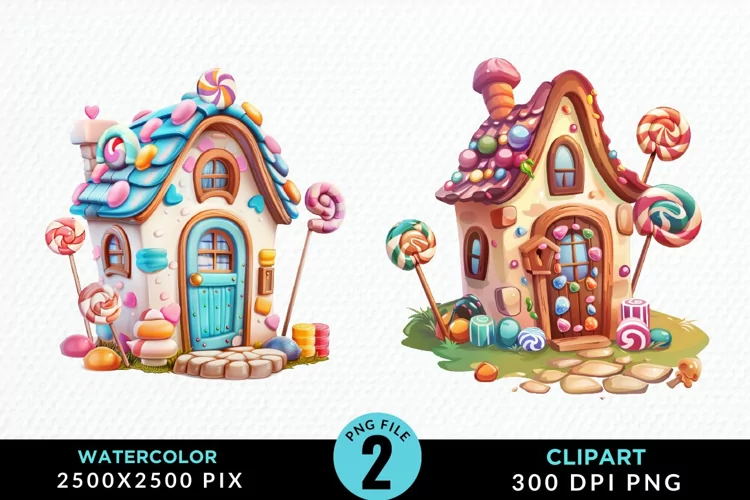 Watercolor Candyland House Design Clipart