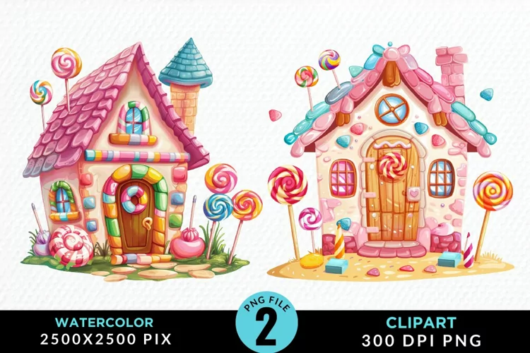 Watercolor Candyland House Art Clipart