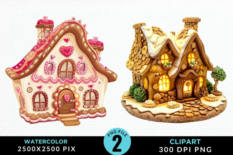 Watercolor Candyland House Art Clipart