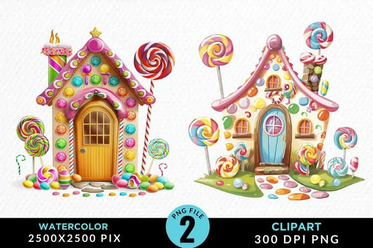 Watercolor Candyland House Art Clipart