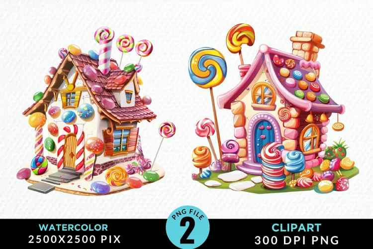 Watercolor Candyland House Art Clipart