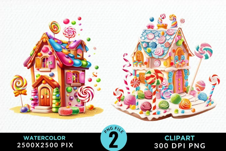 Watercolor Candyland House Art Clipart