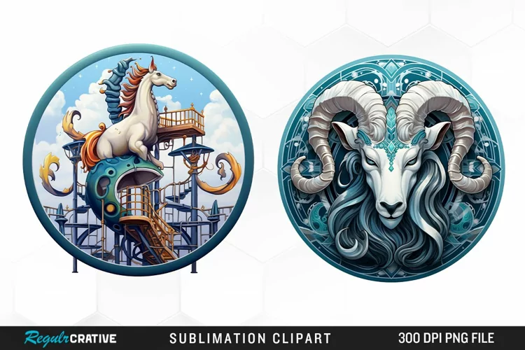 Watercolor Capricorn symbol Playground Design Clipart