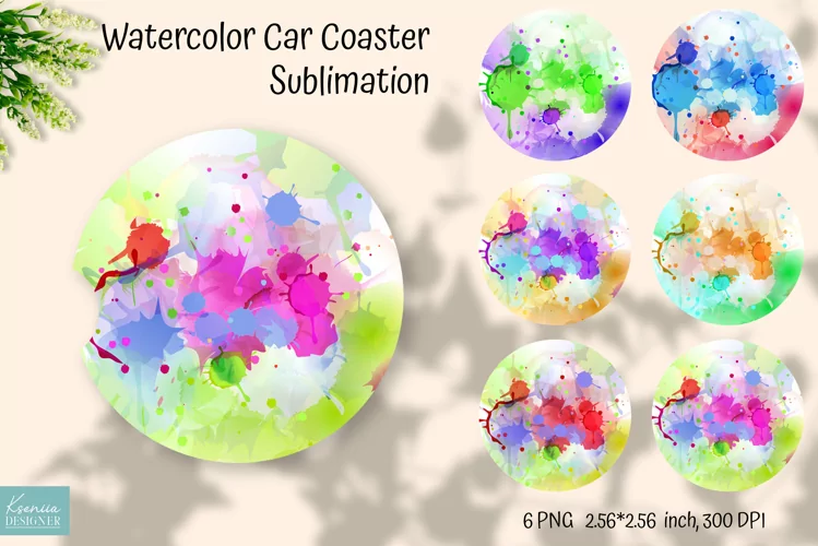 Multicolor Watercolor Car Coaster Sublimation Ideas