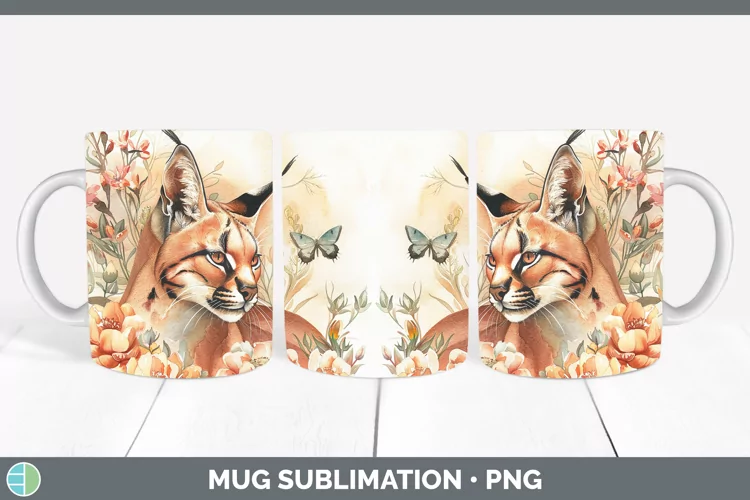 Watercolor Caracal Mug Wrap Sublimation Coffee Cup Designs