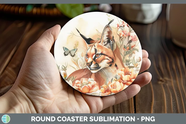 Watercolor Caracal Round Coaster Sublimation Coaster Designs