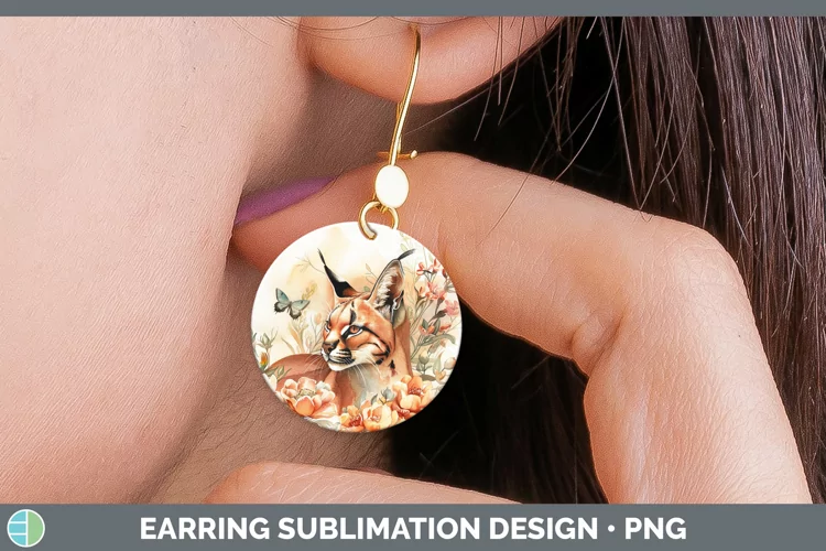 Watercolor Caracal Round Earrings Sublimation Earrings Desig