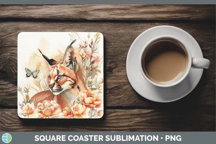 Watercolor Caracal Square Coaster Sublimation Coaster Design