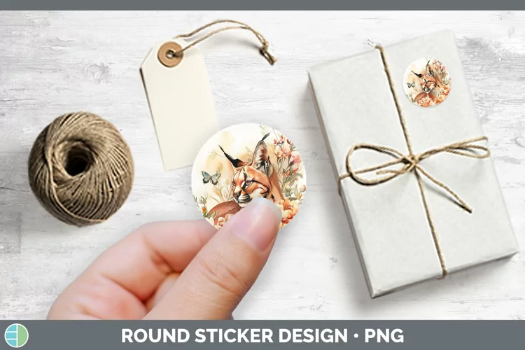 Watercolor Caracal Stickers | Round Labels Designs