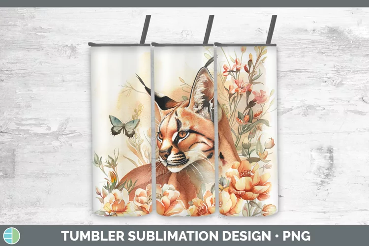 Watercolor Caracal Tumbler Sublimation 20 oz Skinny Tumbler