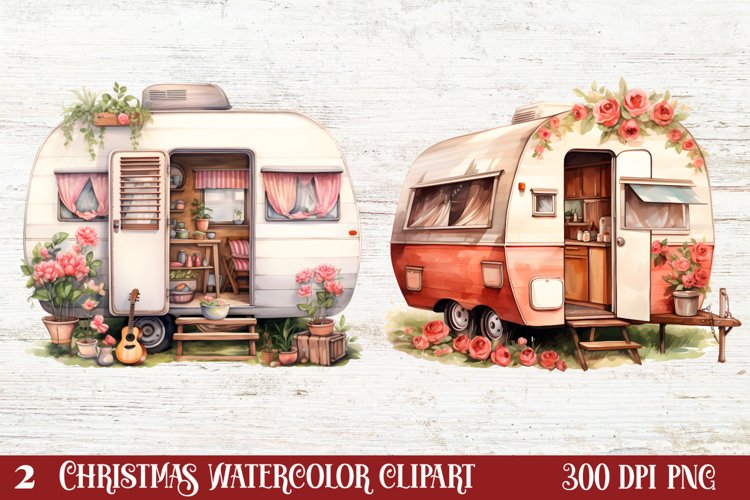 Watercolor Caravan Clipart, Caravan Clipart, Caravan