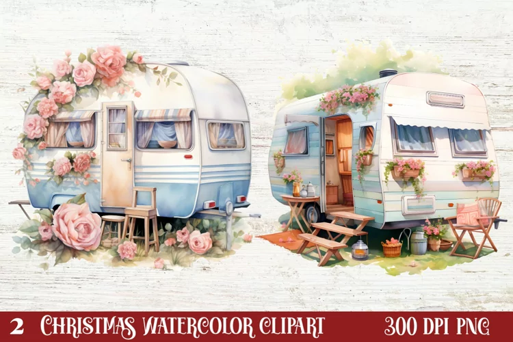 Watercolor Caravan Clipart, Caravan Clipart, Caravan