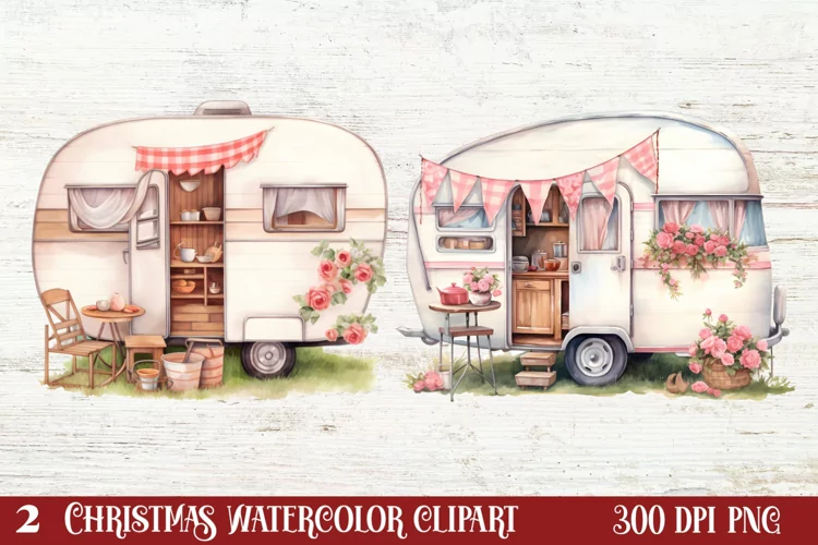 Watercolor Caravan Clipart, Caravan Clipart, Caravan
