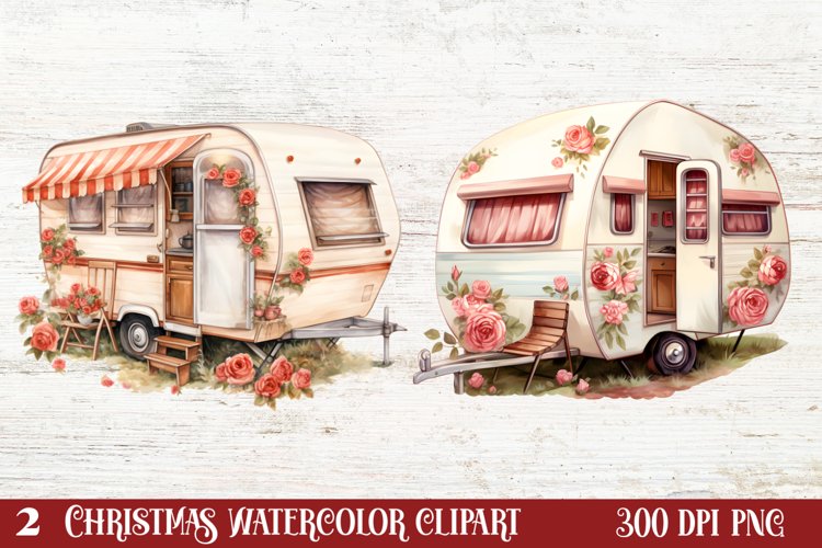Watercolor Caravan Clipart, Caravan Clipart, Caravan