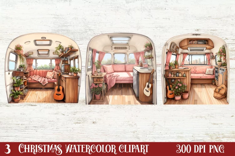 Watercolor Caravan Clipart, Caravan Clipart, Caravan